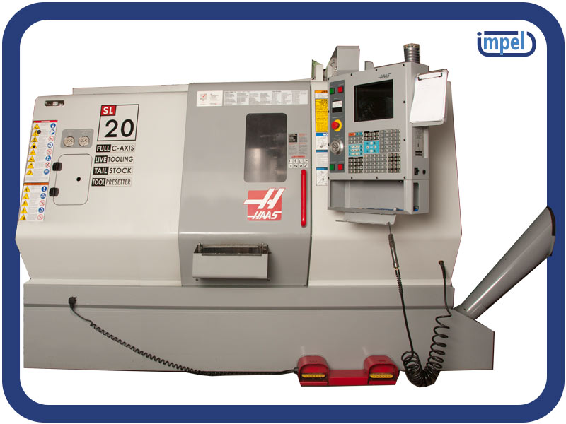 HAAS SL20 with C Axis, live tooling and barfeed. 2” spindle bore. 8” chuck. Turning capacity Ø250mm x 460mm long.